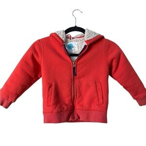 Boden Coral-Red Sherpa Hooded Zip Sweatshirt for Kids
